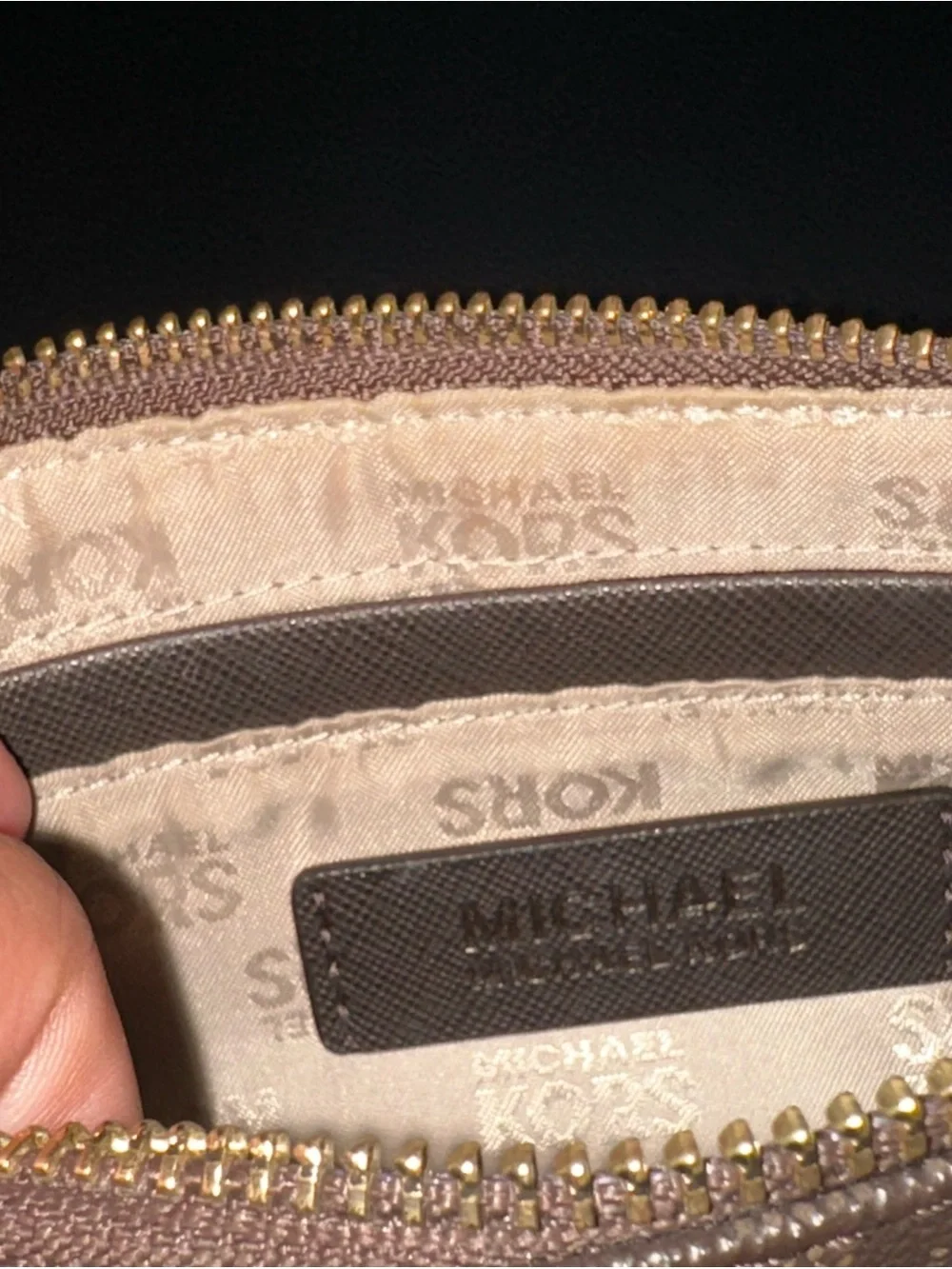 Michael Kors Dark Brown Signature Wristlet with Gold Hardware